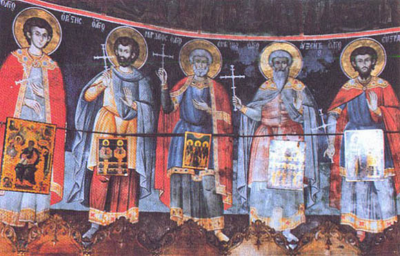 Cei Cinci Mucenici, așa cum sunt zugrăviți în kyriakonul Schitului Sfintei Ana